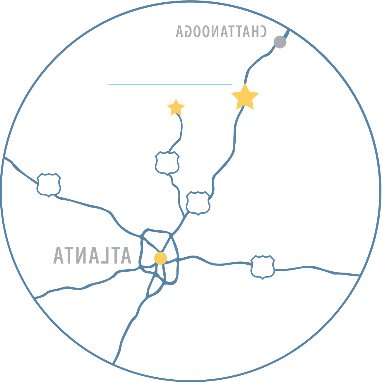 Dalton State Map, showing distance from Chattanooga and Atlanta